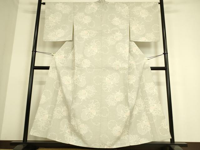 平和屋着物▽本塩沢 単衣 雪輪花文 110亀甲 正絹 逸品 DAAS0212az
