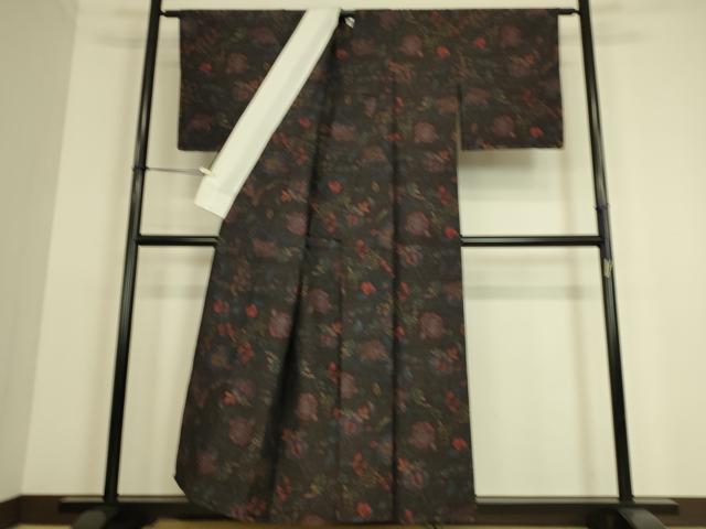平和屋着物▽小千谷紬 単衣 更紗花文 正絹 逸品 未使用 DAAS0213az