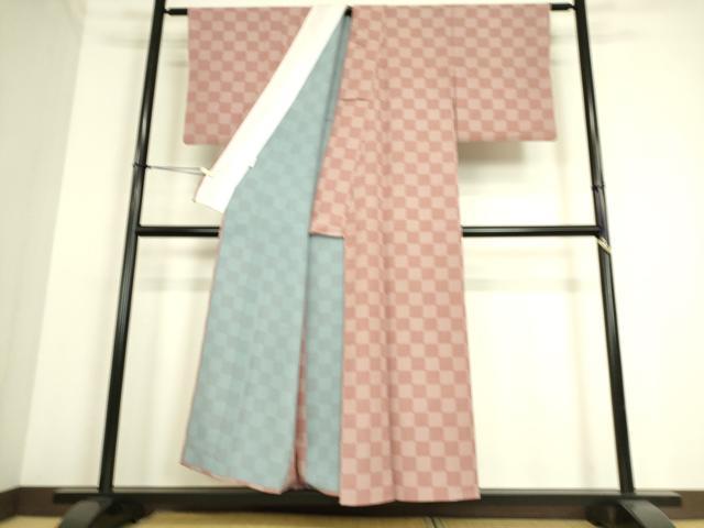 平和屋着物▽江戸小紋 単衣 市松青海波文 洗える着物 DAAS0208az
