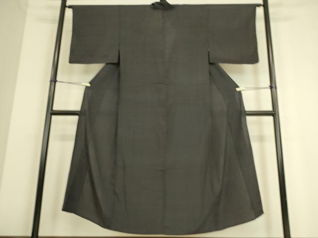 平和屋着物▽男性 小紋 単衣 格子 黒地 正絹 逸品 DAAS0219az