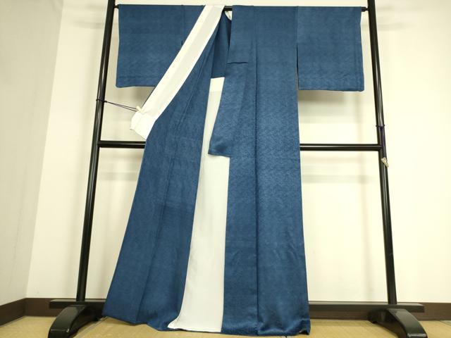 平和屋着物▽上質な色無地 単衣 芝地紋 青藍色 正絹 逸品 DAAS0220az