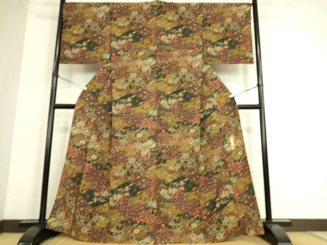 平和屋着物▽伝統工芸士 更清 小紋 単衣 更紗花文 正絹 逸品 DAAS0210az