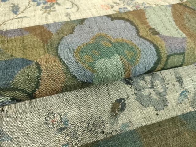 平和屋着物▽小千谷紬 単衣 横段花文 正絹 逸品 DAAS0238az