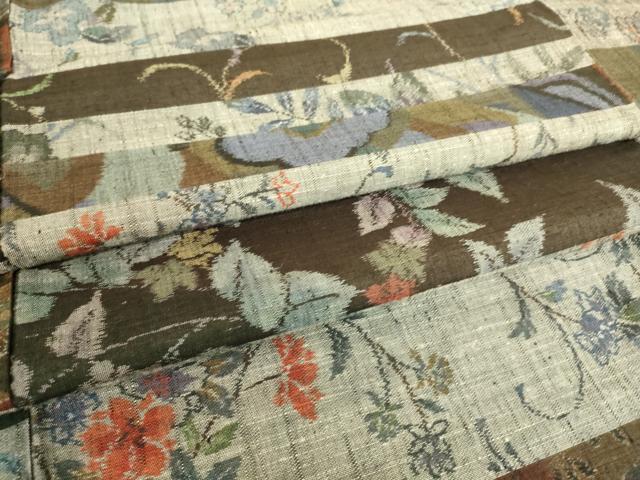 平和屋着物▽小千谷紬 単衣 横段花文 正絹 逸品 DAAS0238az