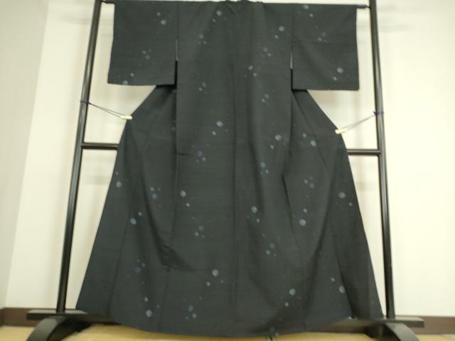 平和屋着物▽上質なお召 単衣 丸文 黒地 やまと誂製 正絹 逸品 DAAS0264az