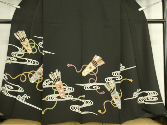 平和屋着物▽豪華黒留袖 単衣 駒刺繍 友禅 矢羽流水文 金彩 正絹 逸品 DAAS0281az