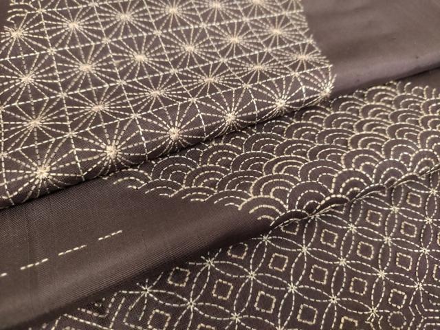 平和屋着物▽上質な紬 単衣 総刺繍 刺し子 吉祥柄 正絹 逸品 DAAS0280az