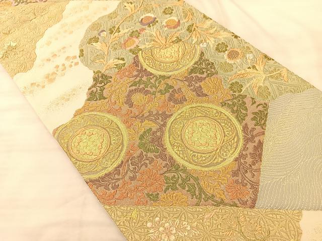平和屋着物◎六通柄袋帯 唐織 王朝裂取文様 金銀糸 正絹 逸品 BAAS9917du