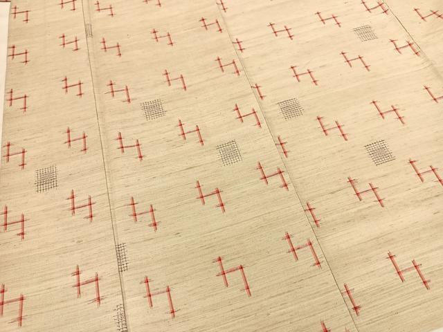平和屋着物▽上質な紬 単衣 幾何学文様 正絹 逸品 BAAS8191yc