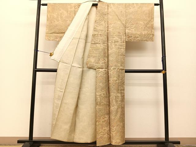 平和屋着物▽本場染大島紬 単衣 平安人物風景文 反端付き 正絹 逸品 BAAS8193yc