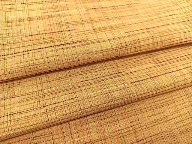 平和屋着物▽上質な紬 単衣 格子柄 正絹 逸品 BAAS8194yc