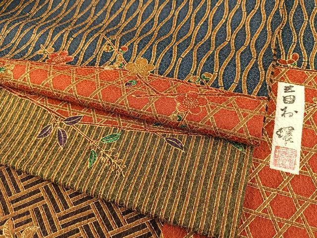 平和屋着物▽日本のきもの研究家 三田村環 小紋 単衣 ふくれ織り 吉祥花文 金彩 ロング丈 正絹 逸品 BAAT0617yc