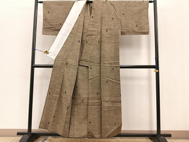 平和屋着物▽結城紬 単衣 幾何学文様 証紙付き 正絹 逸品 BAAT0621yc