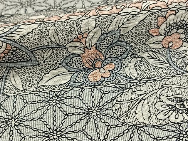 平和屋着物▽上質な小紋 単衣 紬地 更紗花蝶文 正絹 逸品 BAAT0406yt