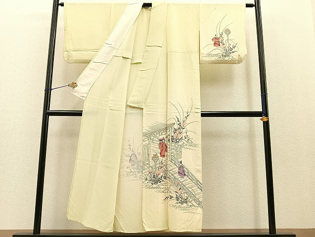 平和屋着物▽訪問着 単衣 能 桔梗文 暈し染め 正絹 逸品 BAAT0403yt