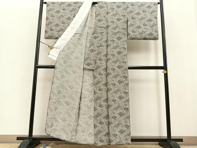 平和屋着物▽上質な小紋 単衣 牡丹花文 正絹 逸品 BAAT0417yt