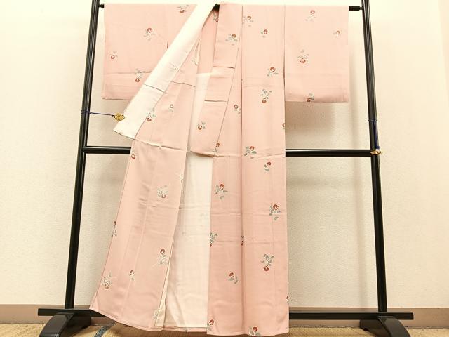 平和屋着物▽上質な小紋 単衣 舞椿文 金彩 正絹 逸品 BAAT0413yt