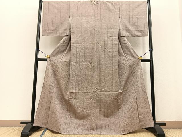 平和屋着物▽上質な紬 単衣 五波谷 やまと誂製 反端付き 正絹 逸品 BAAT0429yt