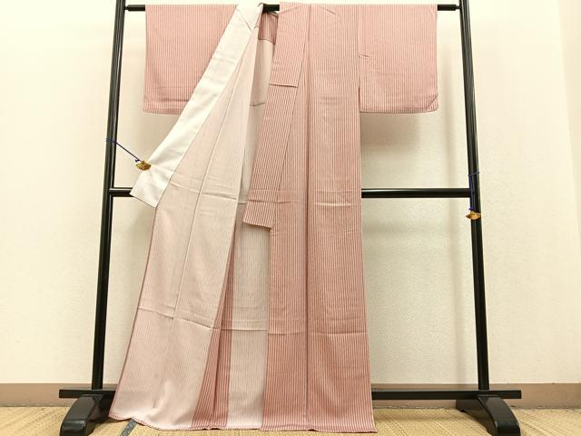 平和屋着物▽上質な小紋 単衣 縞 正絹 逸品 BAAT0421yt