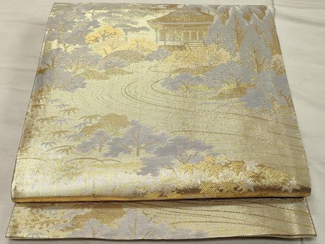 平和屋着物◎六通柄袋帯 都つづれ 風景文 金糸 正絹 逸品 CAAR9010id