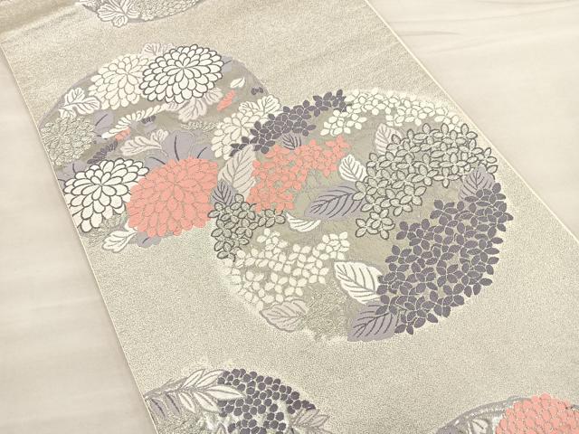 平和屋着物◎菊丸文 九百錦プラチナ箔 六通柄袋帯 唐織 正絹 逸品 BAAT0448yt