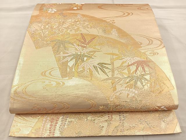 平和屋着物◎六通柄袋帯 地紙花文 金糸 正絹 逸品 BAAT0465yt