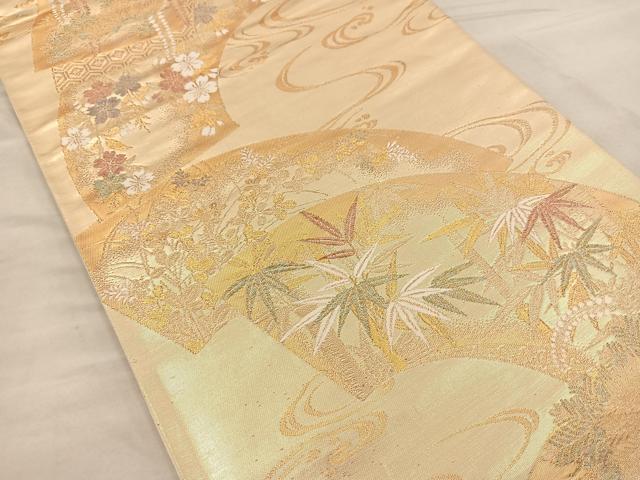 平和屋着物◎六通柄袋帯 地紙花文 金糸 正絹 逸品 BAAT0465yt