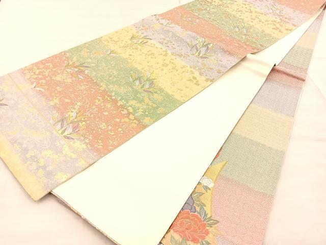 平和屋着物◎六通柄袋帯 唐織 花蝶文 金糸 正絹 逸品 BAAT1815if