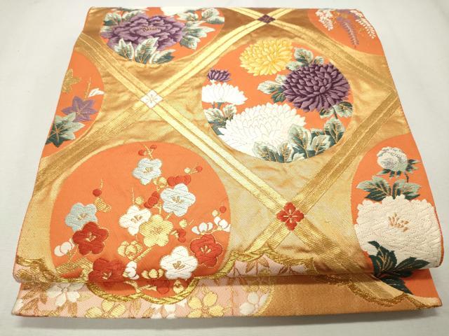 平和屋着物◎六通柄袋帯 唐織 天井花丸文 金糸 正絹 逸品 CAAS7644ua