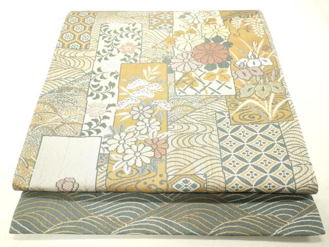 平和屋着物◎六通柄袋帯 短冊花文 金糸 正絹 逸品 CAAS7625ua