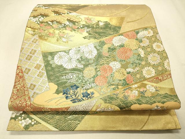 平和屋着物◎六通柄袋帯 吉祥花文 金糸 引箔 正絹 逸品 CAAS7650ua