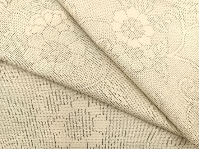 平和屋着物▽上質な紬 単衣 花唐草文 正絹 逸品 BAAT1110hv