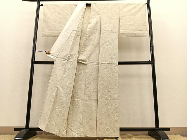 平和屋着物▽上質な紬 単衣 花唐草文 正絹 逸品 BAAT1110hv