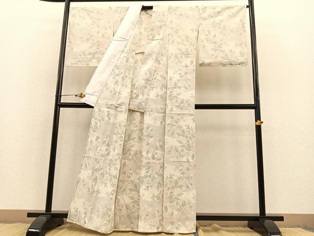 平和屋着物▽本塩沢 単衣 雲取り花文 正絹 逸品 未使用 BAAT1139hv