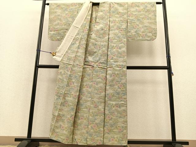 平和屋着物▽上質な紬 単衣 御所解花文 正絹 逸品 BAAT1151hv