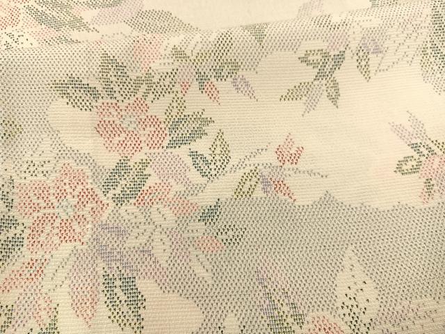 平和屋着物▽本塩沢 単衣 雲取り花文 正絹 逸品 未使用 BAAT1139hv