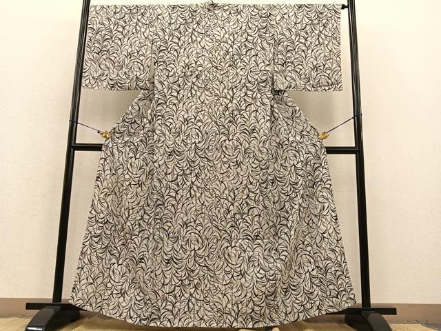 平和屋着物▽上質な小紋 単衣 草花文 正絹 逸品 BAAT1140hv