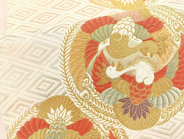 平和屋着物◎六通柄袋帯 唐織 双鳥丸文 金銀糸 正絹 逸品 BAAS5450bs