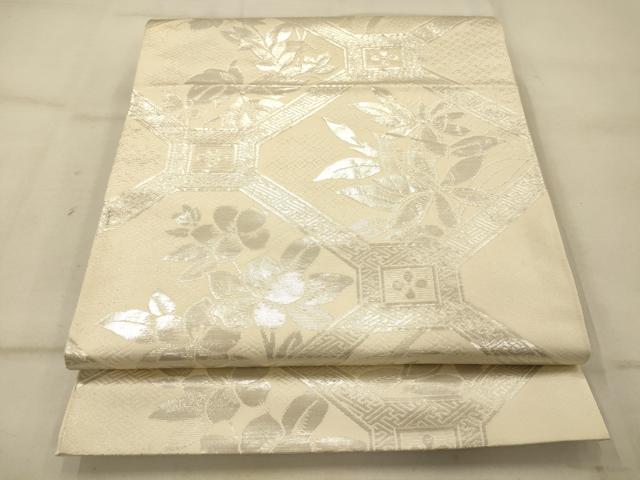 平和屋着物◎六通柄袋帯 天井草花文 銀糸 正絹 逸品 AAAU9845fw
