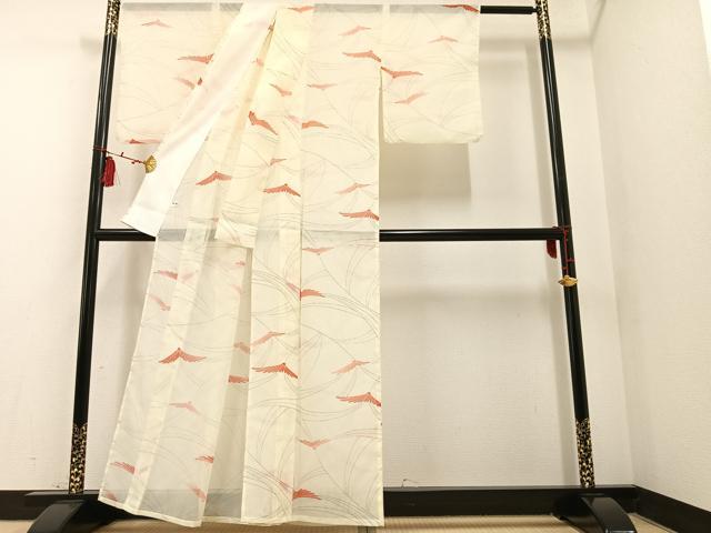 平和屋着物*夏物 小紋 絽 舞花文 洗える着物 AAAV1487ph