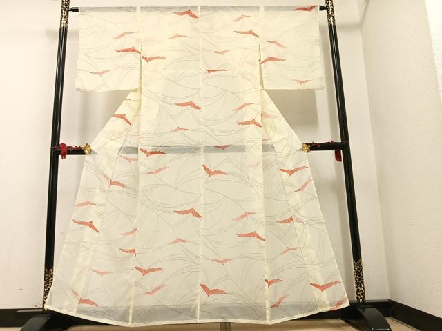 平和屋着物*夏物 小紋 絽 舞花文 洗える着物 AAAV1487ph