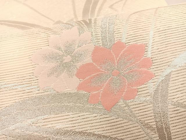 平和屋着物*夏物 六通柄袋帯 草花文 銀糸 正絹 逸品 BAAT3039hv