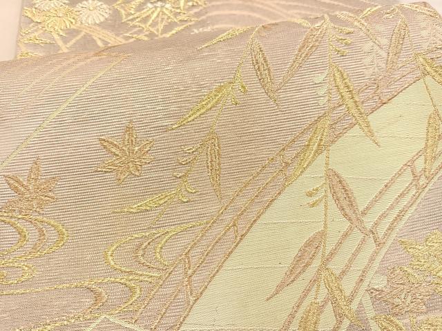 平和屋着物*夏物 六通柄袋帯 渡橋花文 金彩 正絹 逸品 BAAT3048hv