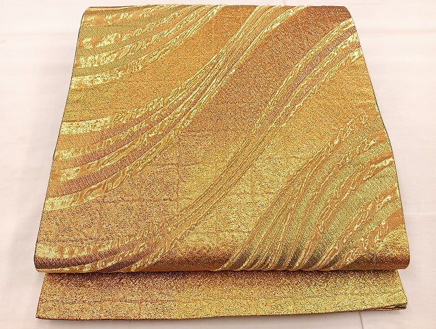 平和屋着物◎全通柄袋帯 ふくれ織 流水文 金糸 正絹 逸品 BAAS4943wb