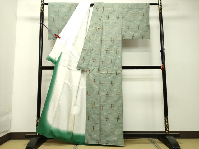 平和屋着物●赤倉紬 絣文様 反端付き 正絹 逸品 DAAS2239tw