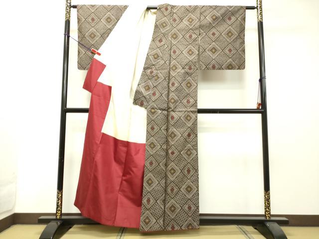 平和屋着物●希少 本場大島紬 龍郷絣 アンサンブル 花菱文 正絹 逸品 DAAS2277tw