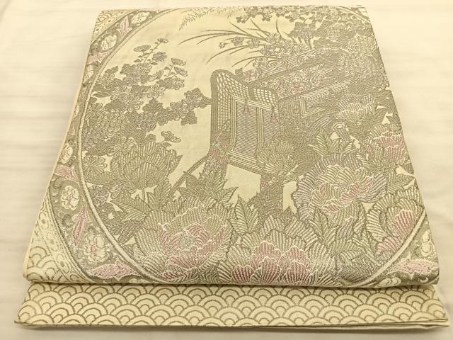 平和屋着物◎六通柄袋帯 唐織 京の花苑 プラチナ箔 正絹 逸品 BAAS9992du