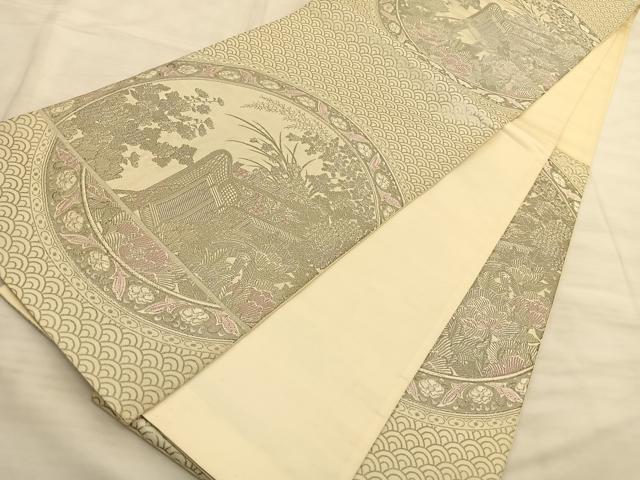 平和屋着物◎六通柄袋帯 唐織 京の花苑 プラチナ箔 正絹 逸品 BAAS9992du