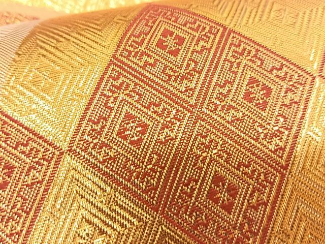 平和屋着物◎両面六通柄袋帯 竹に花 金糸 正絹 逸品 BAAS9990du