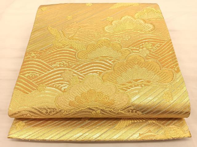 平和屋着物◎六通柄袋帯 飛鶴松文 金糸 正絹 逸品 BAAS9988du